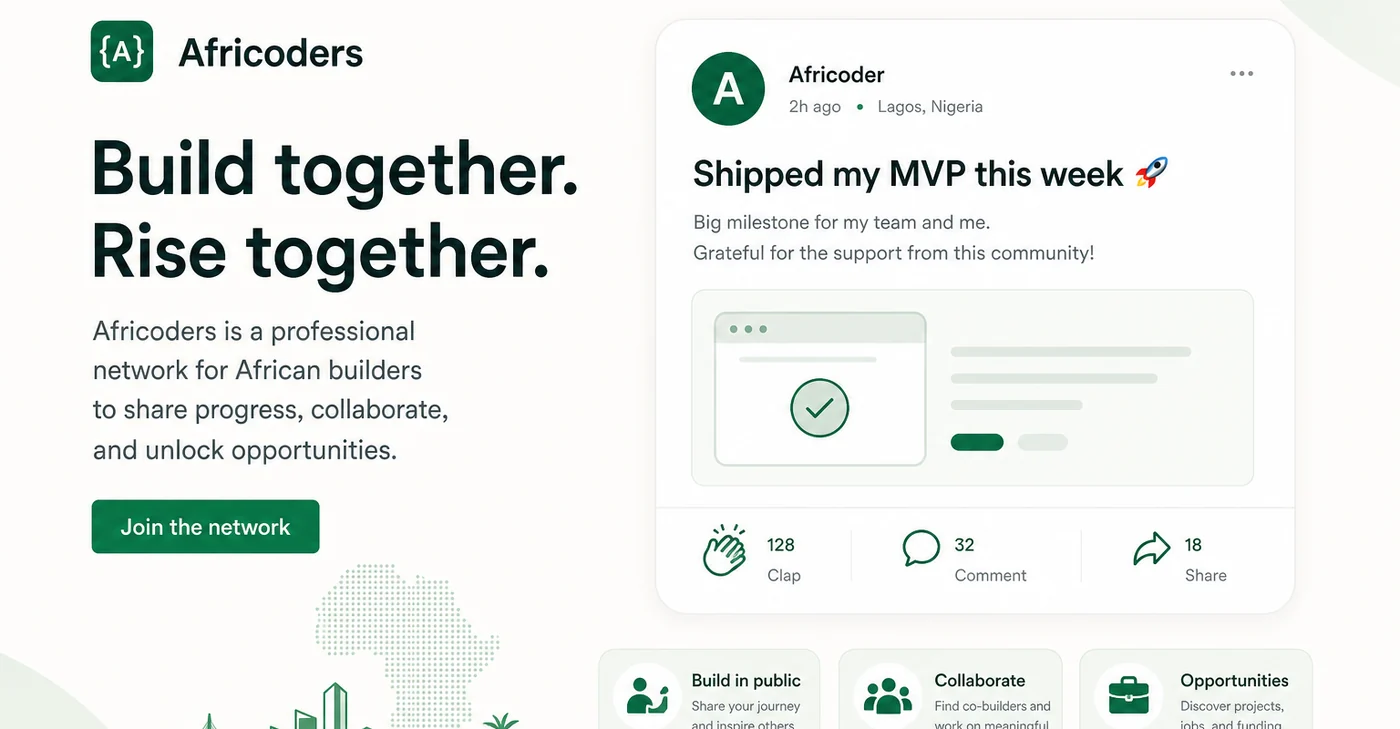 Illustration of builders sharing progress in Africoders