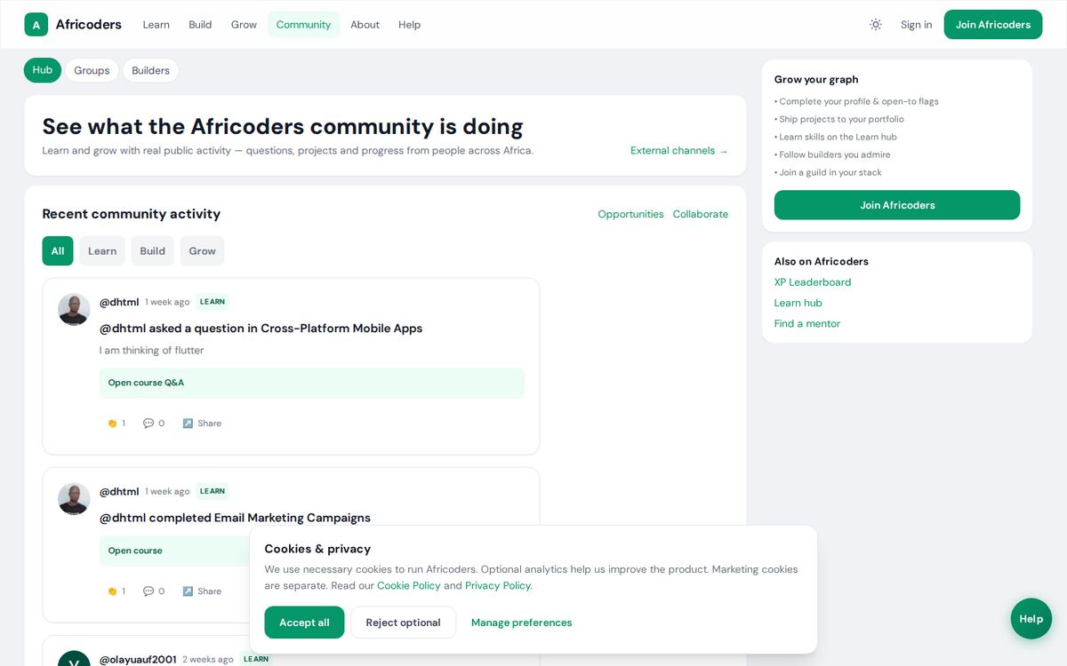 Africoders Community in a browser